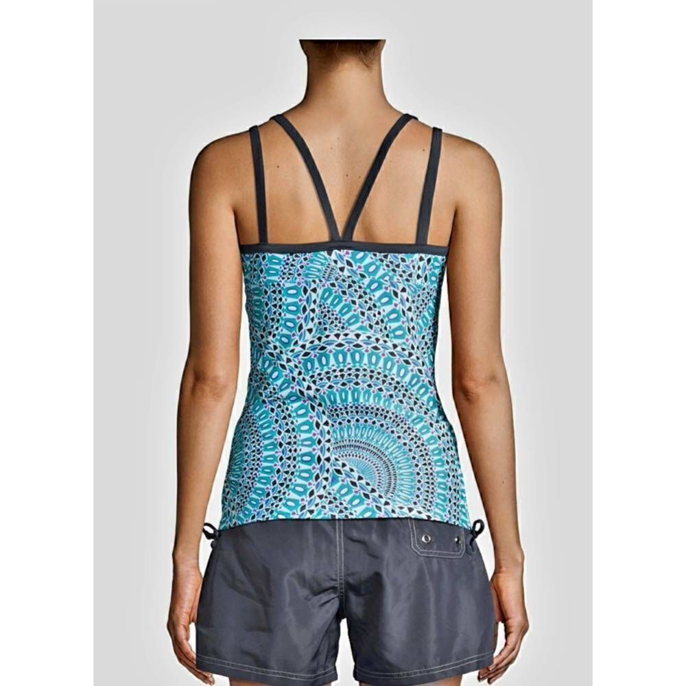 Gray and Blue One Piece Swimwear with Geometric Pattern - Picture 2 of 3